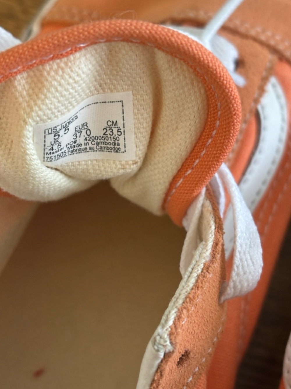 Vans Orange Canvas/ Suede Old Skool Sneakers in Orange Color Junior 5.5 - Picture 7 of 7